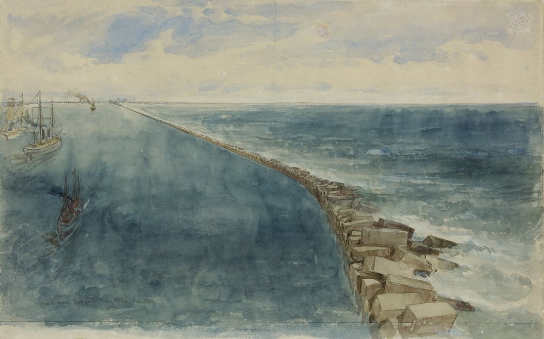 Le canal de Suez, à Port-Saïd, dans une aquarelle de William Simpson datée de 1869