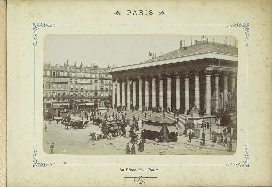 Le palais de la Bourse de Paris vers 1900
